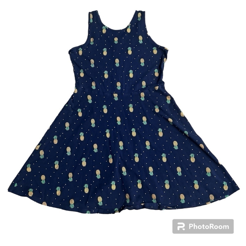 Old Navy blue summer tank dress with yellow pineapple graphics, XXL (16).